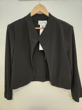 NWT Joseph Ribkoff Black Cropped Open-Front Blazer